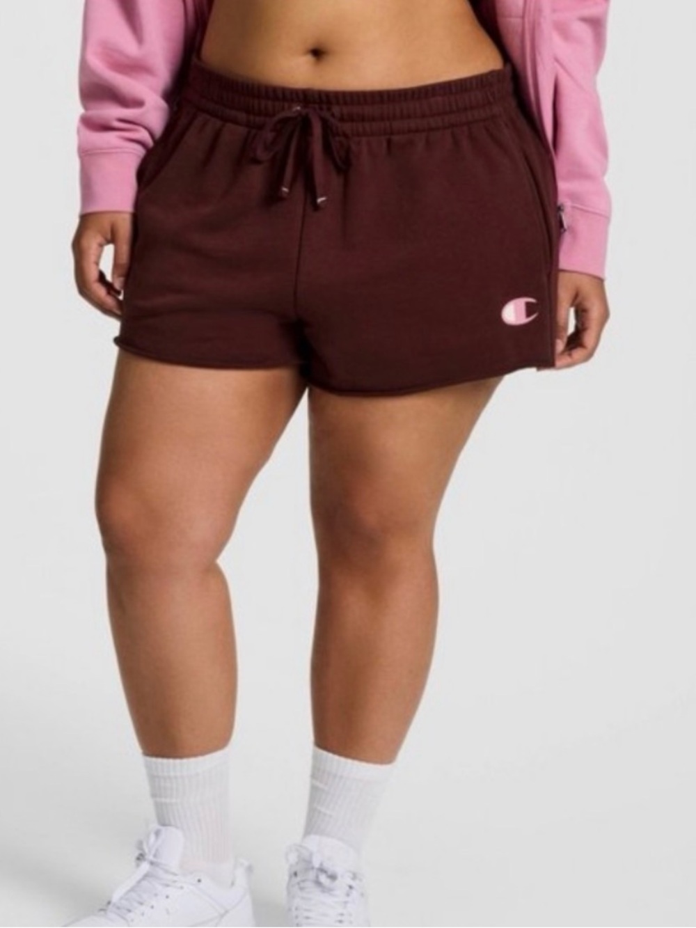 Champion Maroon Drawstring Athletic Shorts with Pink Logo